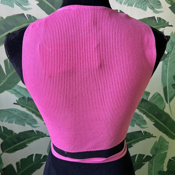 Zara Womens Pink Crop Tie String Top Pink Small NWT - Picture 10 of 12